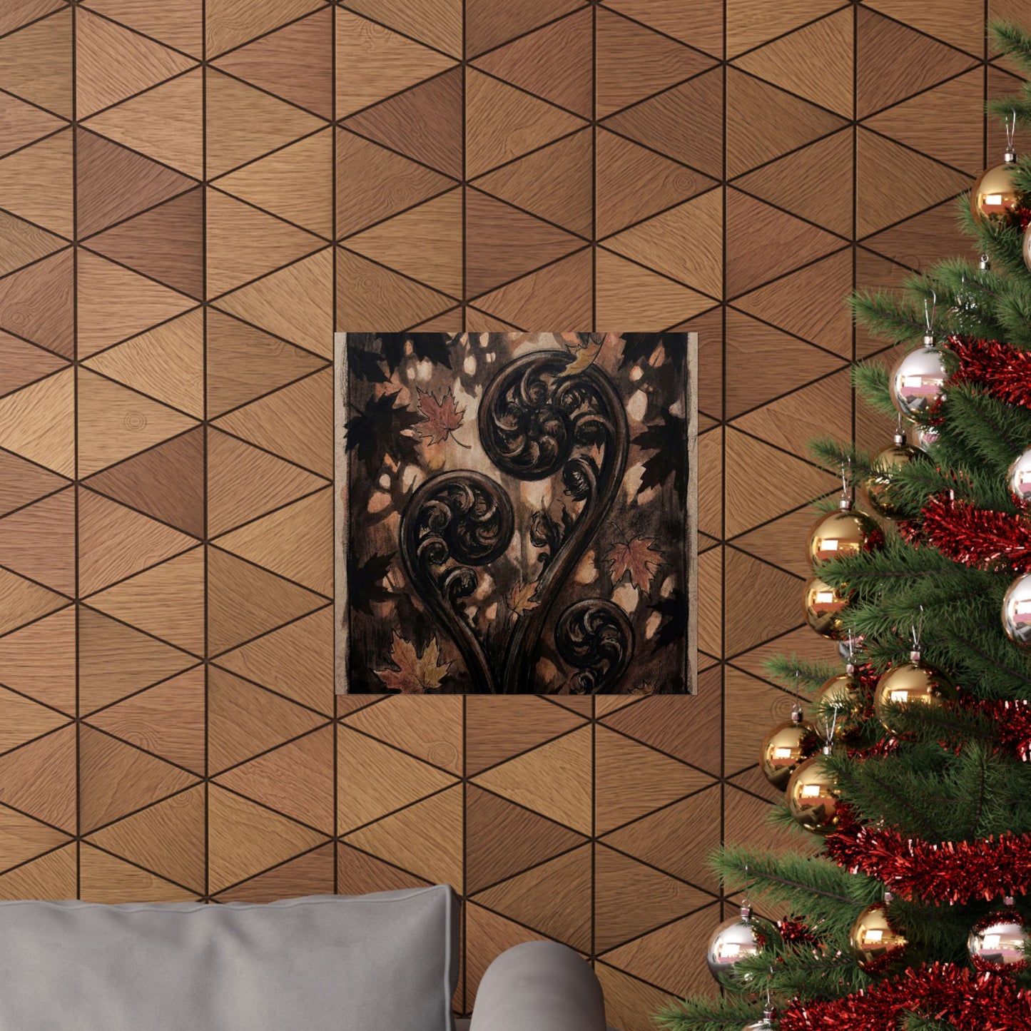 Fern Unfurling Autumn Wall Art Print | Dark Japandi Sophisticated Design