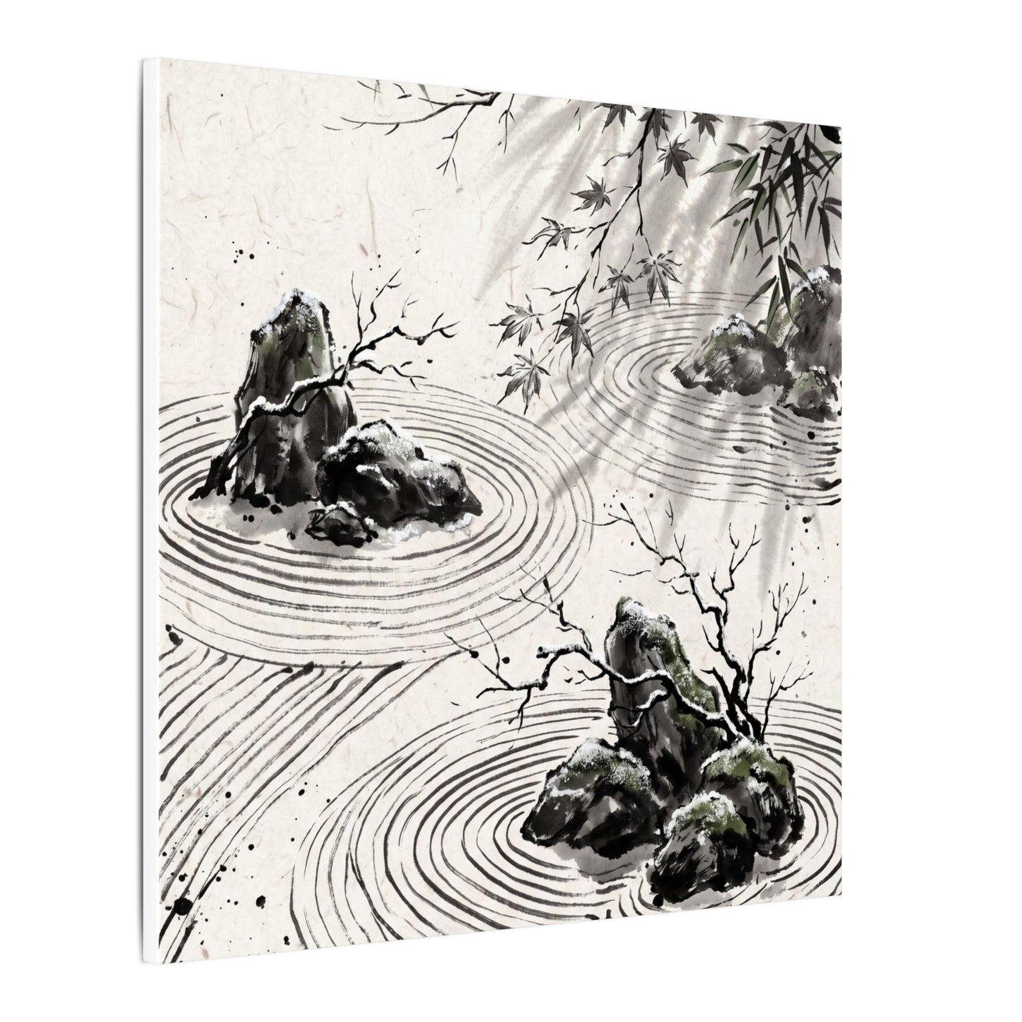 Rock Garden Canvas Art | Winter Zen Sumi E Art