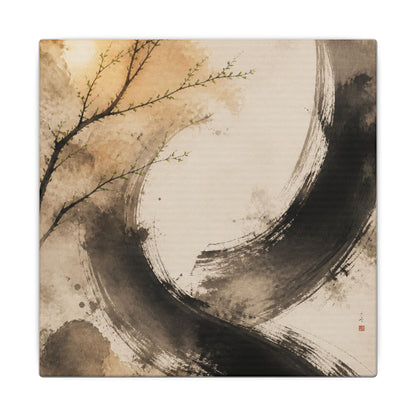 Japandi Ink Brushstroke in Golden Hour | Watercolor Canvas Art