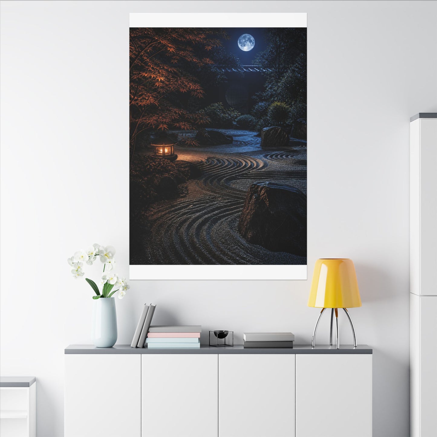 Summer Rock Garden Shadow Zen Canvas Art | Moody Decor