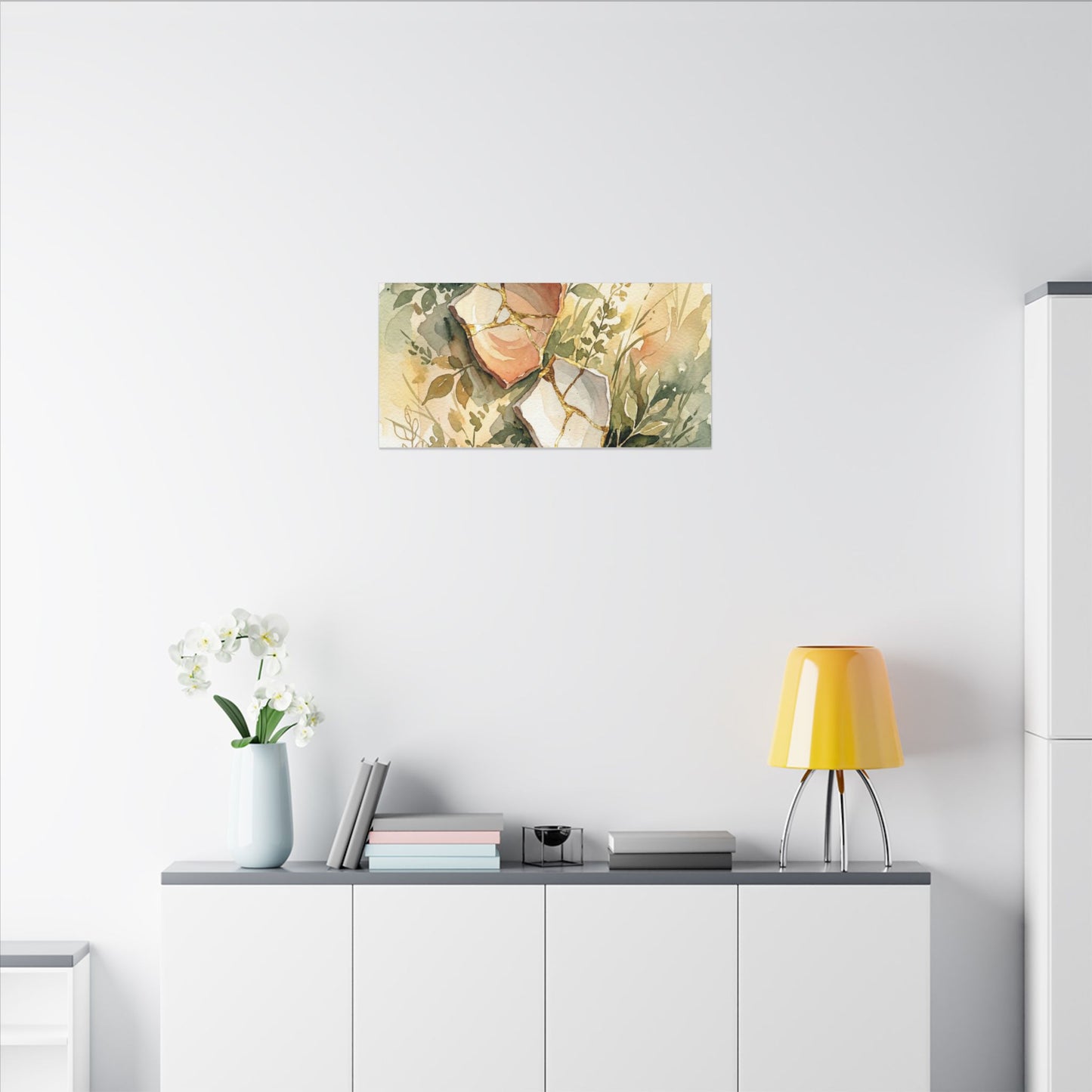Japandi Broken Pottery in Golden Hour | Watercolor Canvas Art