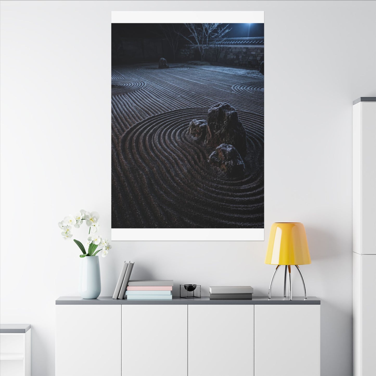 Moonlight Rock Garden Canvas Art - Dark Japandi Seijaku