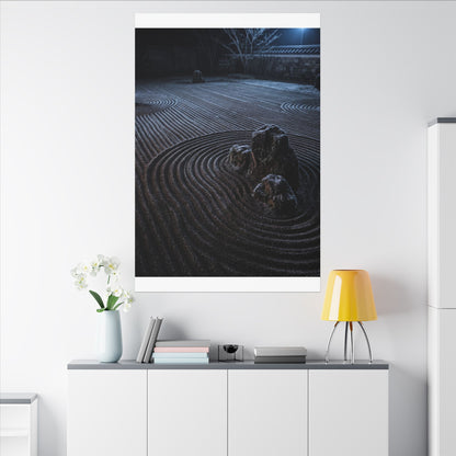 Moonlight Rock Garden Canvas Art - Dark Japandi Seijaku