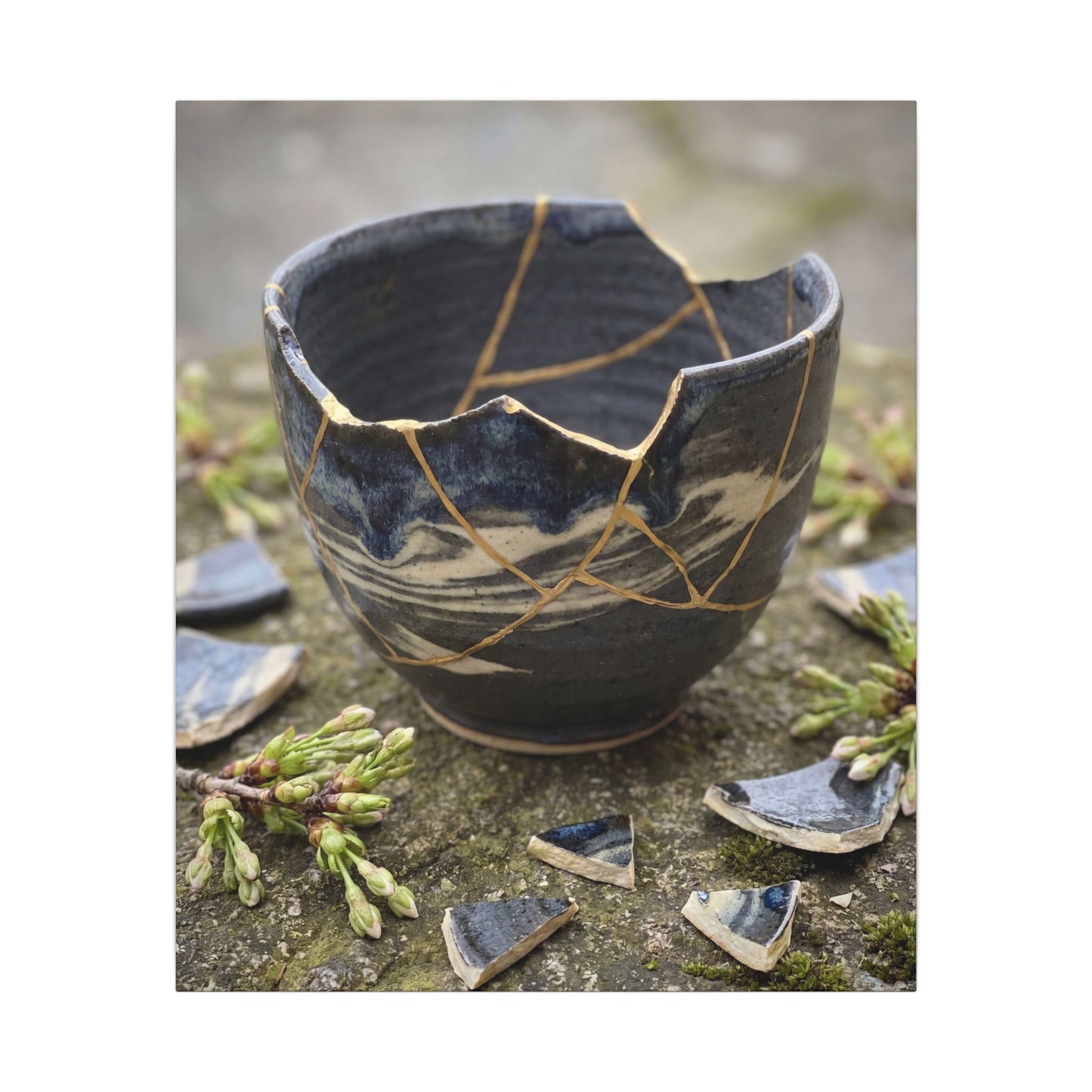 Datsuzoku Ceramic Bowl Canvas Art - Kintsugi Gold Repair