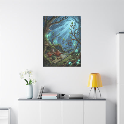 Spring Tea Ceremony Forest Whimsy Canvas Art | Cozy Decor