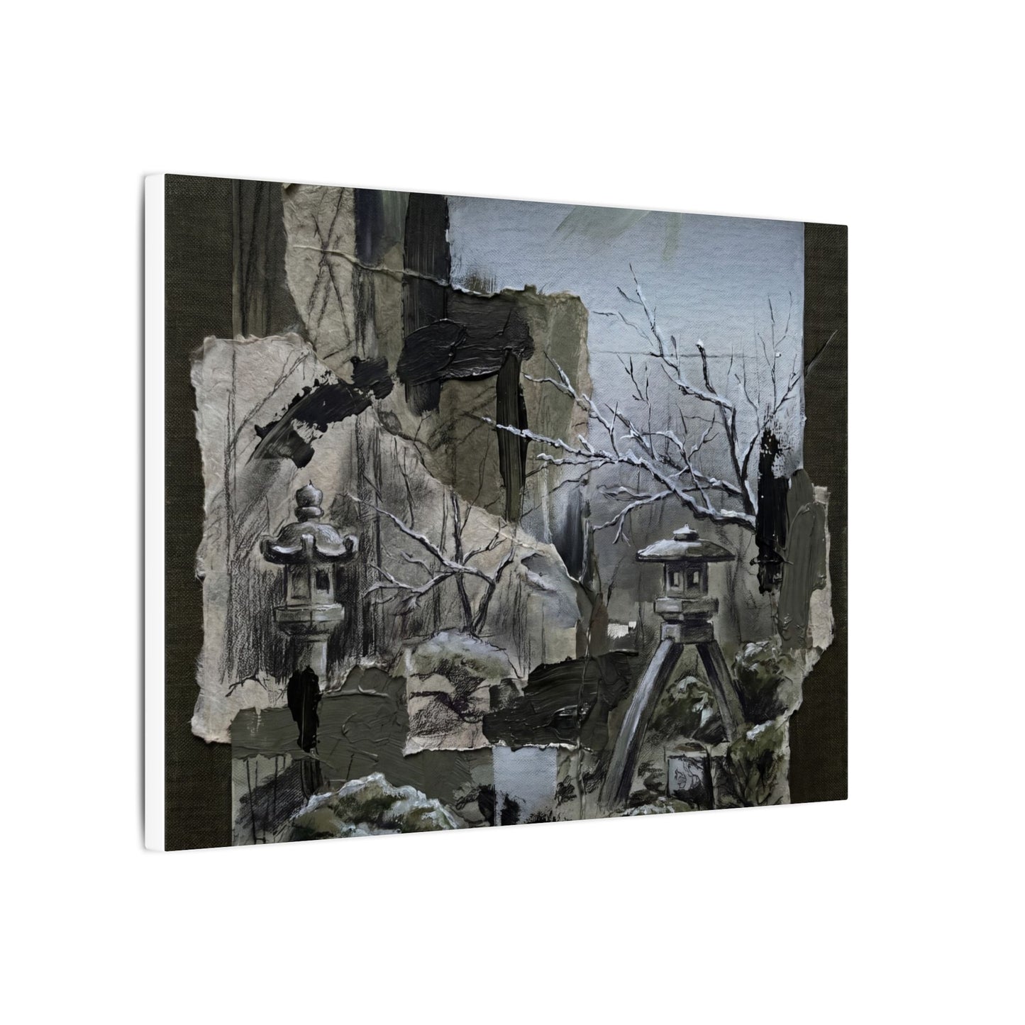 Winter Moonlit Garden Dark Texture Canvas Art | Moody Decor