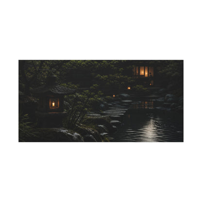 Moonlit Garden Shadow Zen Canvas Art | Sophisticated Dark Japandi Art