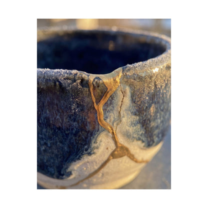 Kintsugi Ceramic Bowl in Golden Hour | Gold Vein Wall Art Print