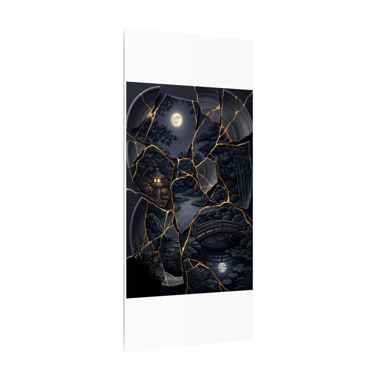 Kintsugi Moonlit Garden in Golden Hour | Gold Repair Canvas Art