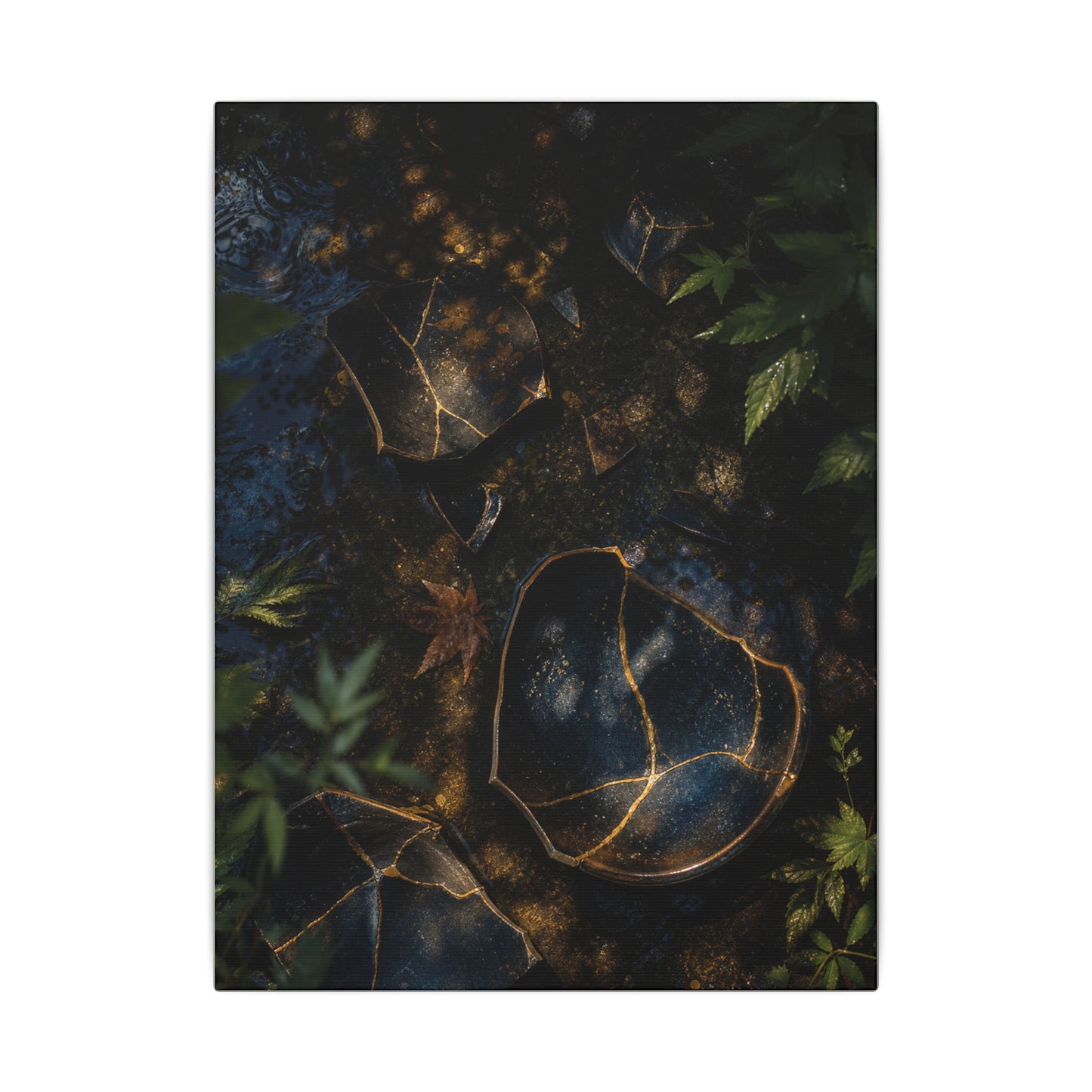 Dark Japandi Broken Pottery in Dappled | Shadow Zen Canvas Art