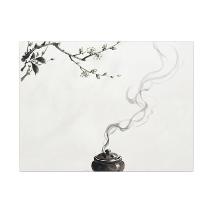 Calm Incense Smoke Canvas Art - Sumi E Zen