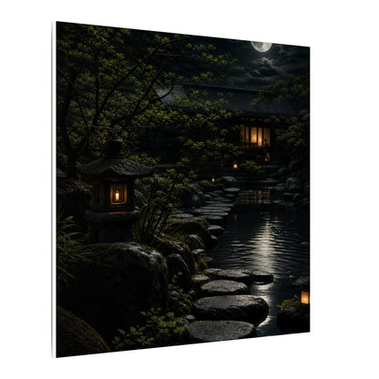 Moonlit Garden Shadow Zen Canvas Art | Sophisticated Dark Japandi Art