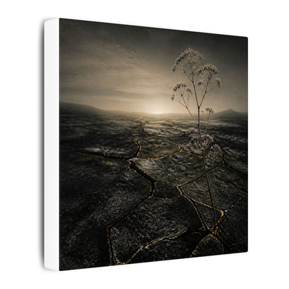 Dawn Cracked Earth Canvas Art - Dark Japandi Mono No Aware