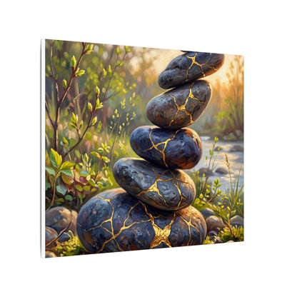 Spring River Stones Gold Repair Canvas Art | Healing Decor