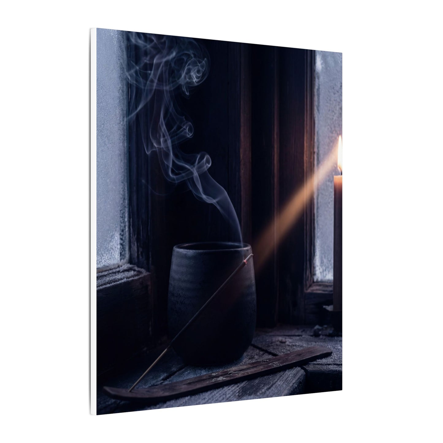 Incense Smoke Winter Canvas Art | Dark Japandi Sophisticated Design
