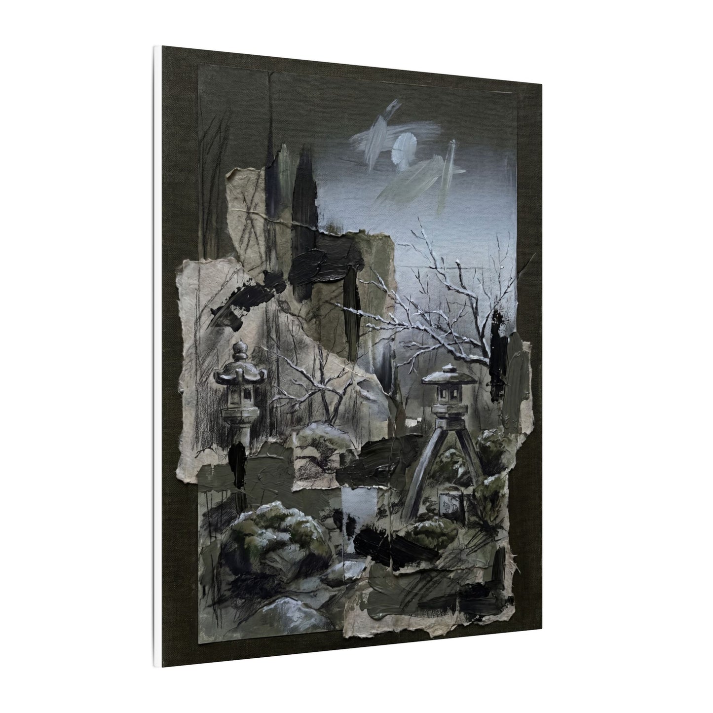 Winter Moonlit Garden Dark Texture Canvas Art | Moody Decor