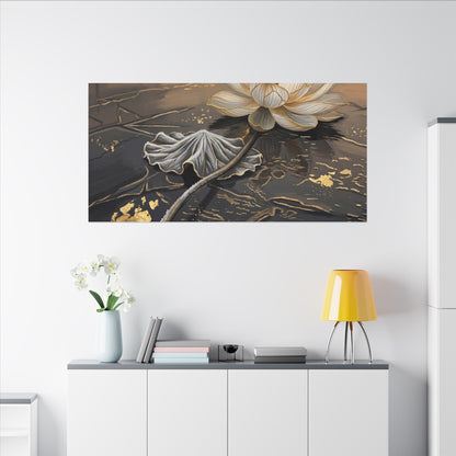 Kintsugi Lotus Flower in Golden Hour | Gold Vein Canvas Art