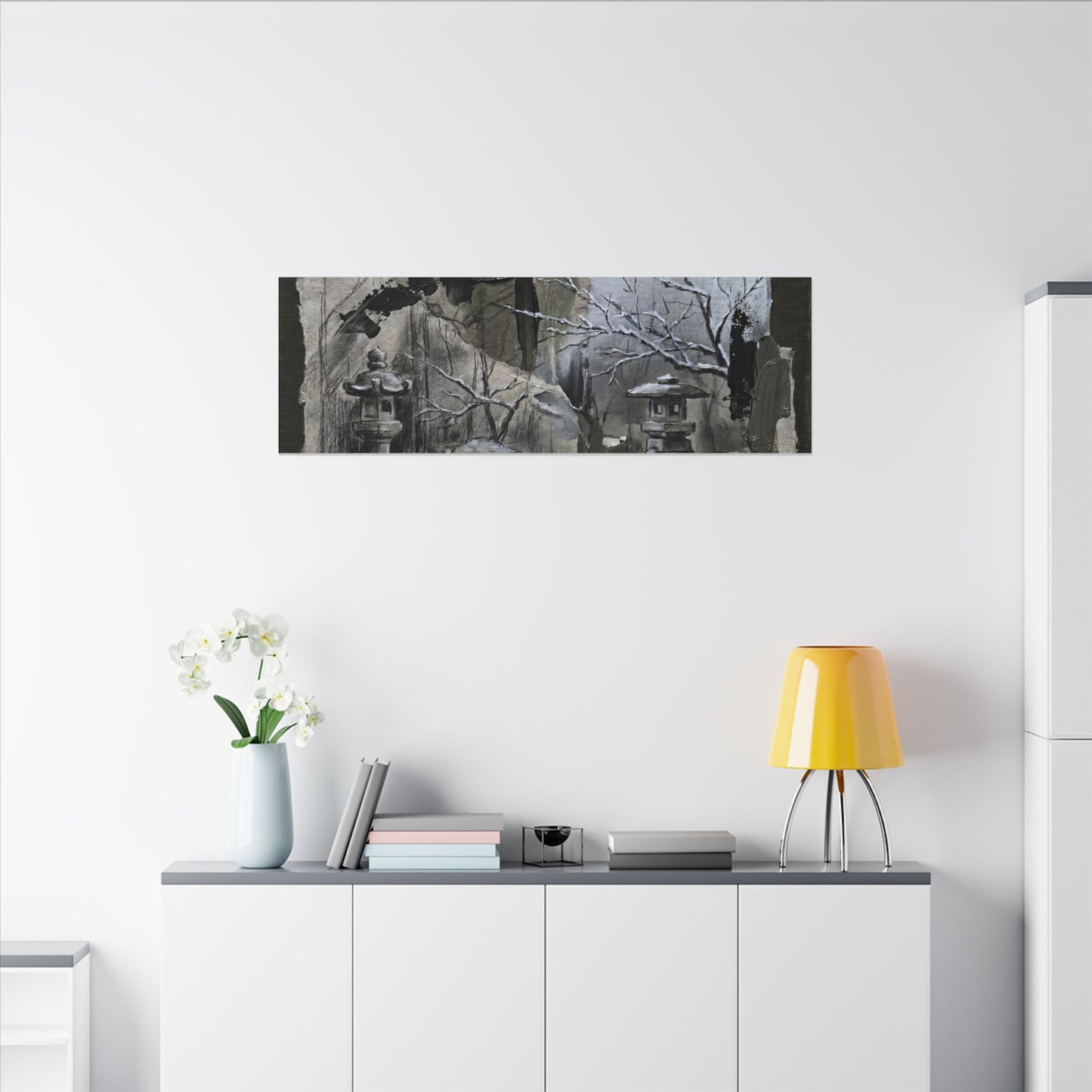 Winter Moonlit Garden Dark Texture Canvas Art | Moody Decor