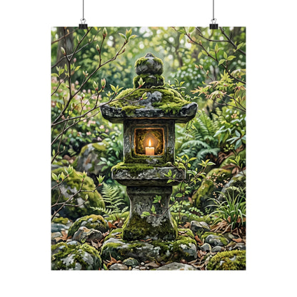 Stone Lantern Wall Art Print | Spring Japandi Japanese Pattern Art