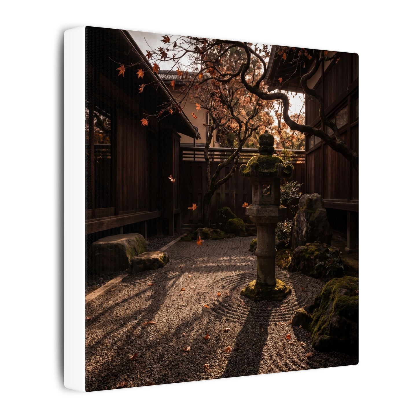 Seijaku Stone Lantern Canvas Art - Dark Japandi Shadow Zen