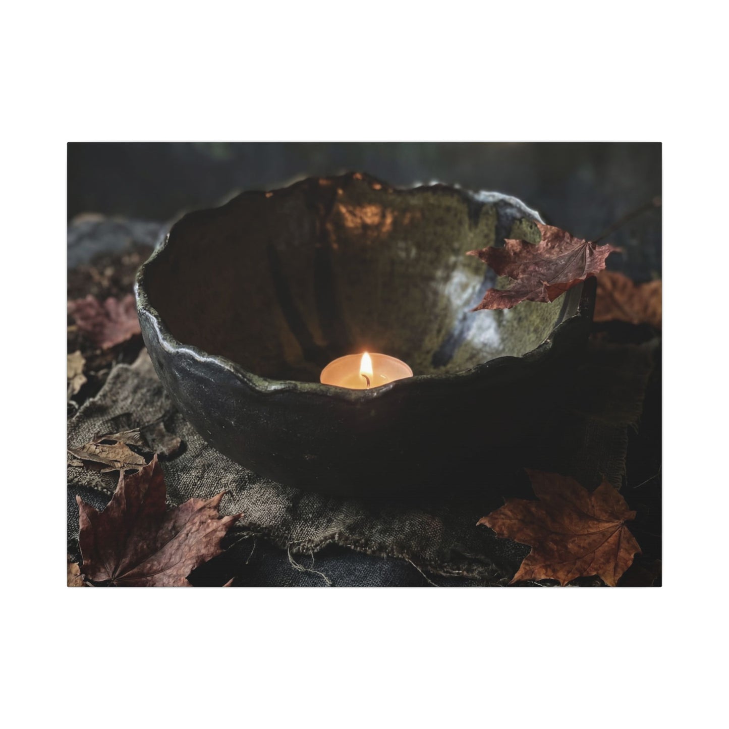 Candlelight Ceramic Bowl Canvas Art - Dark Japandi Kanso Art Print