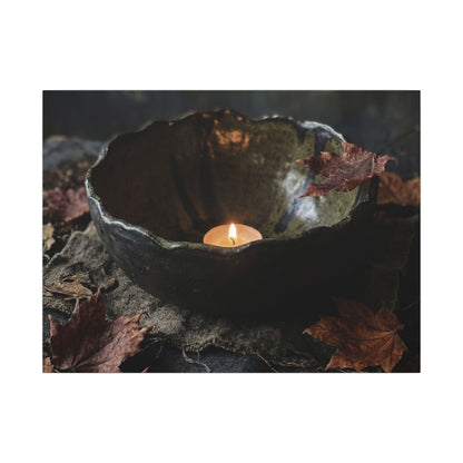 Candlelight Ceramic Bowl Canvas Art - Dark Japandi Kanso Art Print