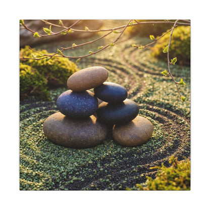 Zen River Stones in Golden Hour | Karesansui Canvas Art