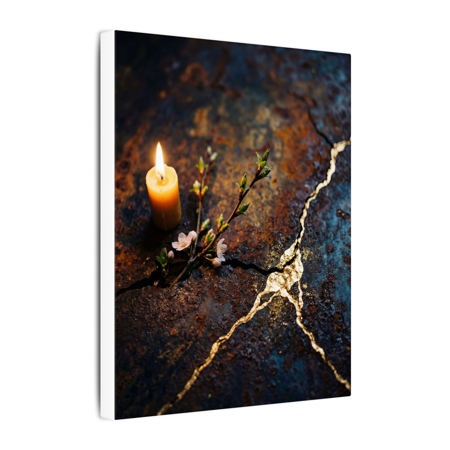 Kintsugi Rust Patina in Candlelight | Gold Repair Canvas Art