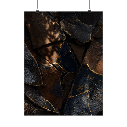 Fukinsei Broken Pottery Wall Art Print - Dark Japandi Dark Texture