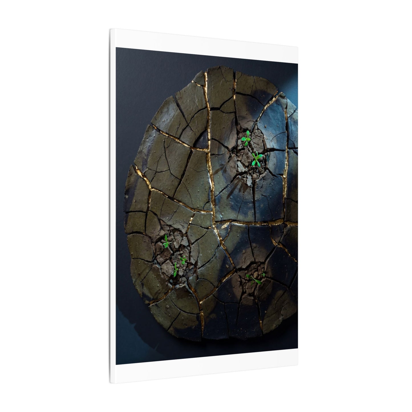 Dark Japandi Cracked Earth in Moonlight | Moody Minimal Canvas Art