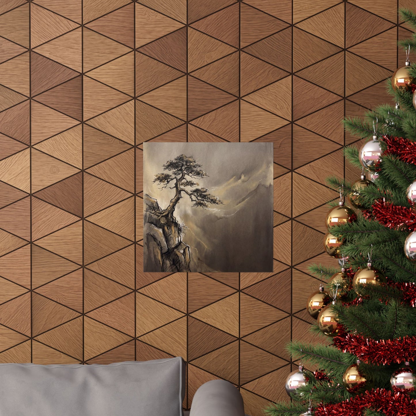 Golden Hour Pine Tree Wall Art Print - Dark Japandi Ma