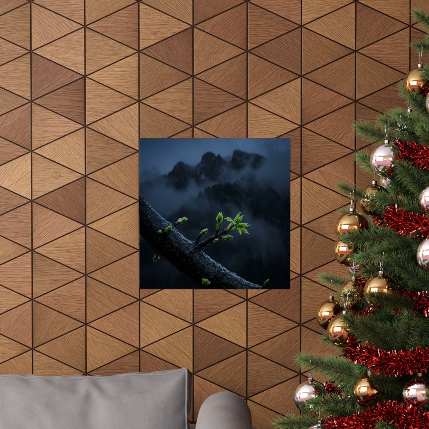 Kanso Mountain Mist Wall Art Print - Dark Japandi Moody Minimal
