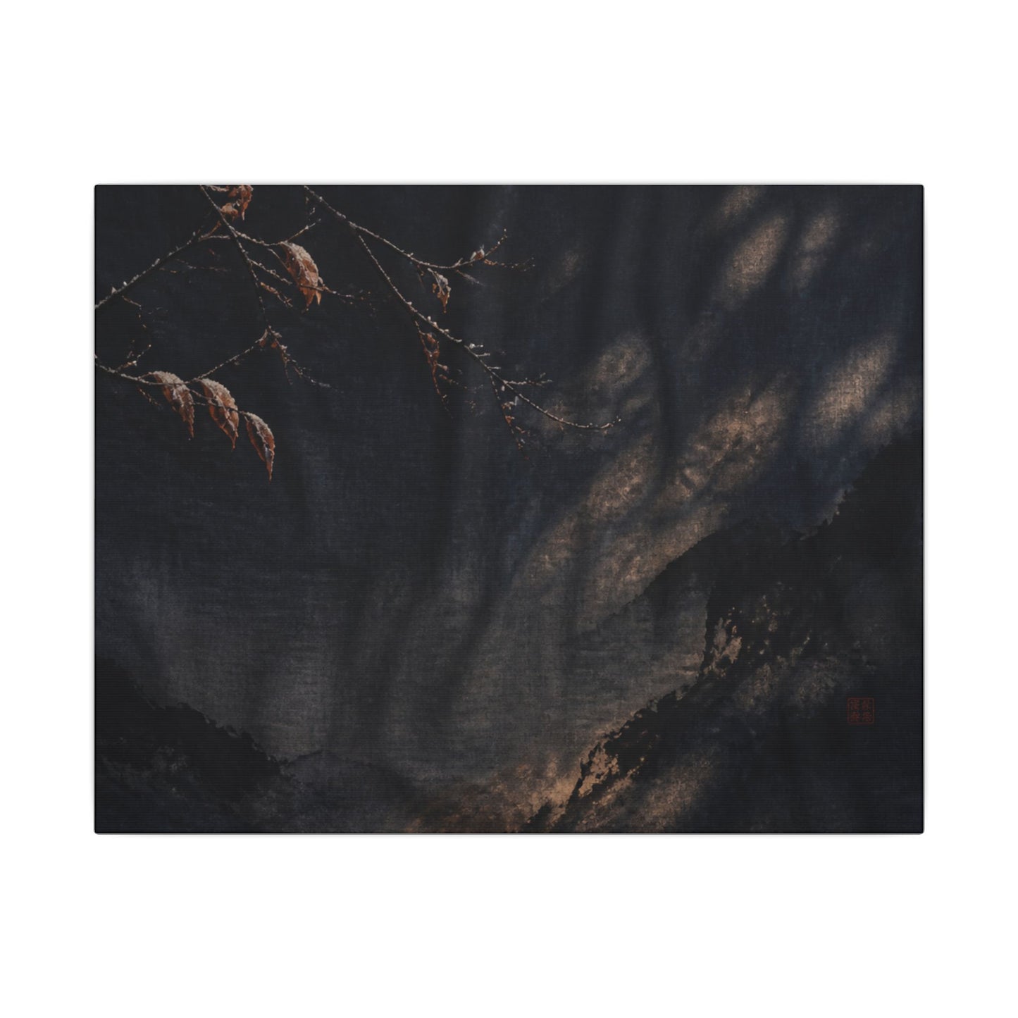 Atmospheric Silk Drape Canvas Art - Charcoal Ink Dark Japandi