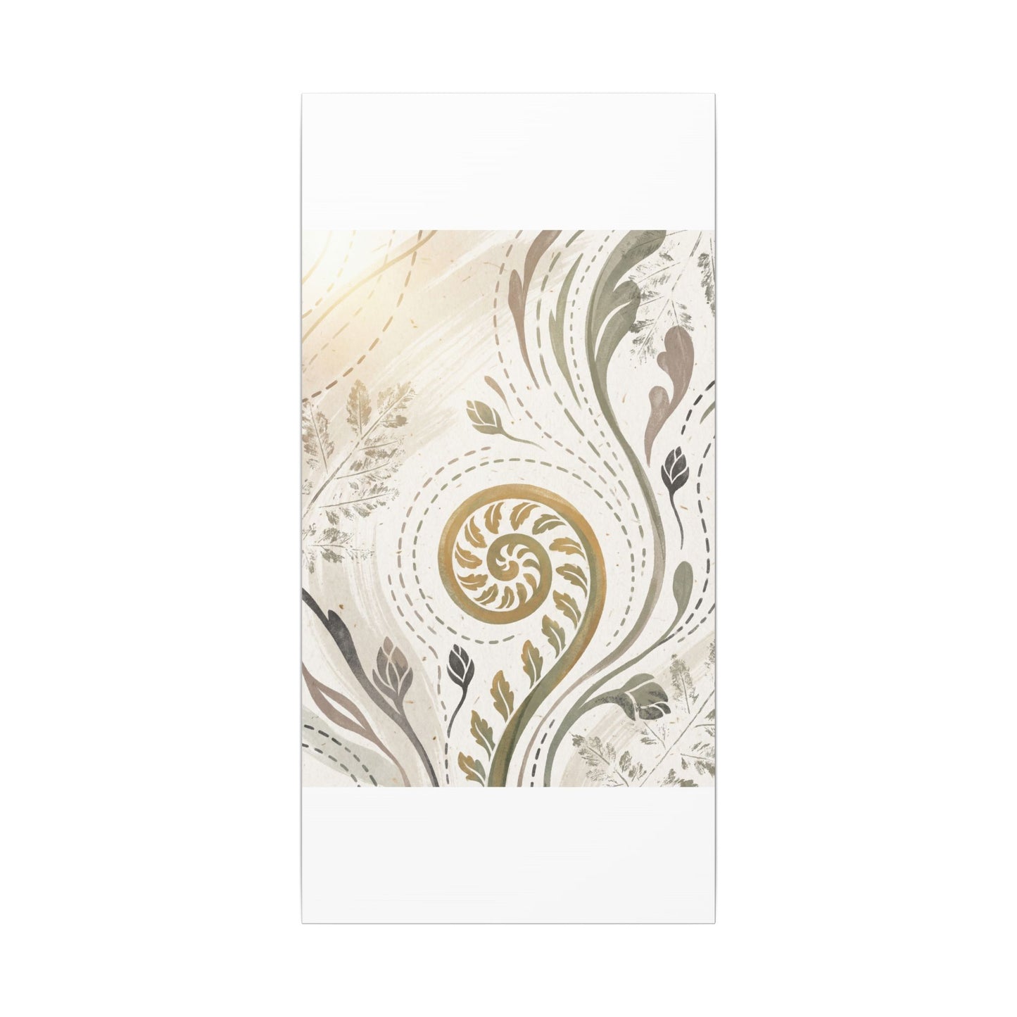 Japandi Fern Unfurling in Golden Hour | Japanese Pattern Canvas Art