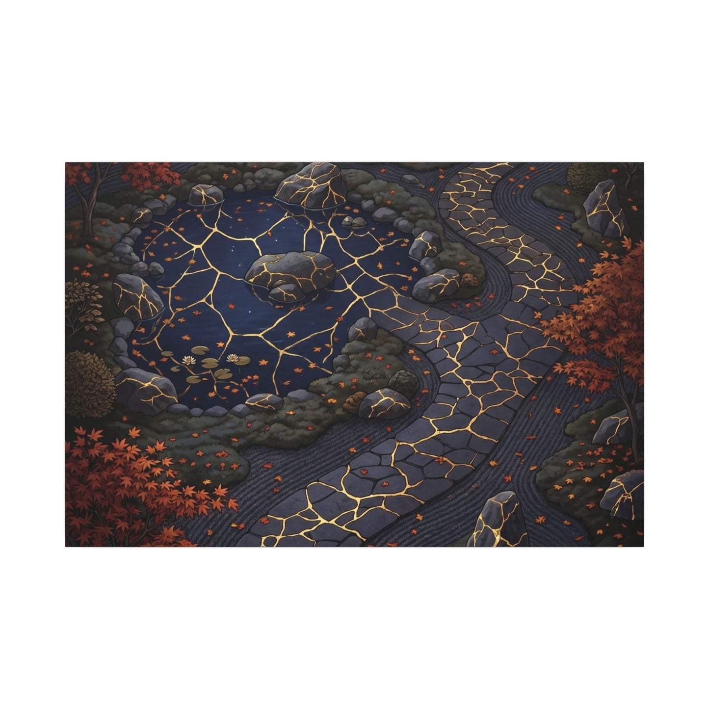 Moonlit Garden Gold Vein Canvas Art | Resilient Kintsugi Art