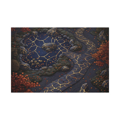 Moonlit Garden Gold Vein Canvas Art | Resilient Kintsugi Art