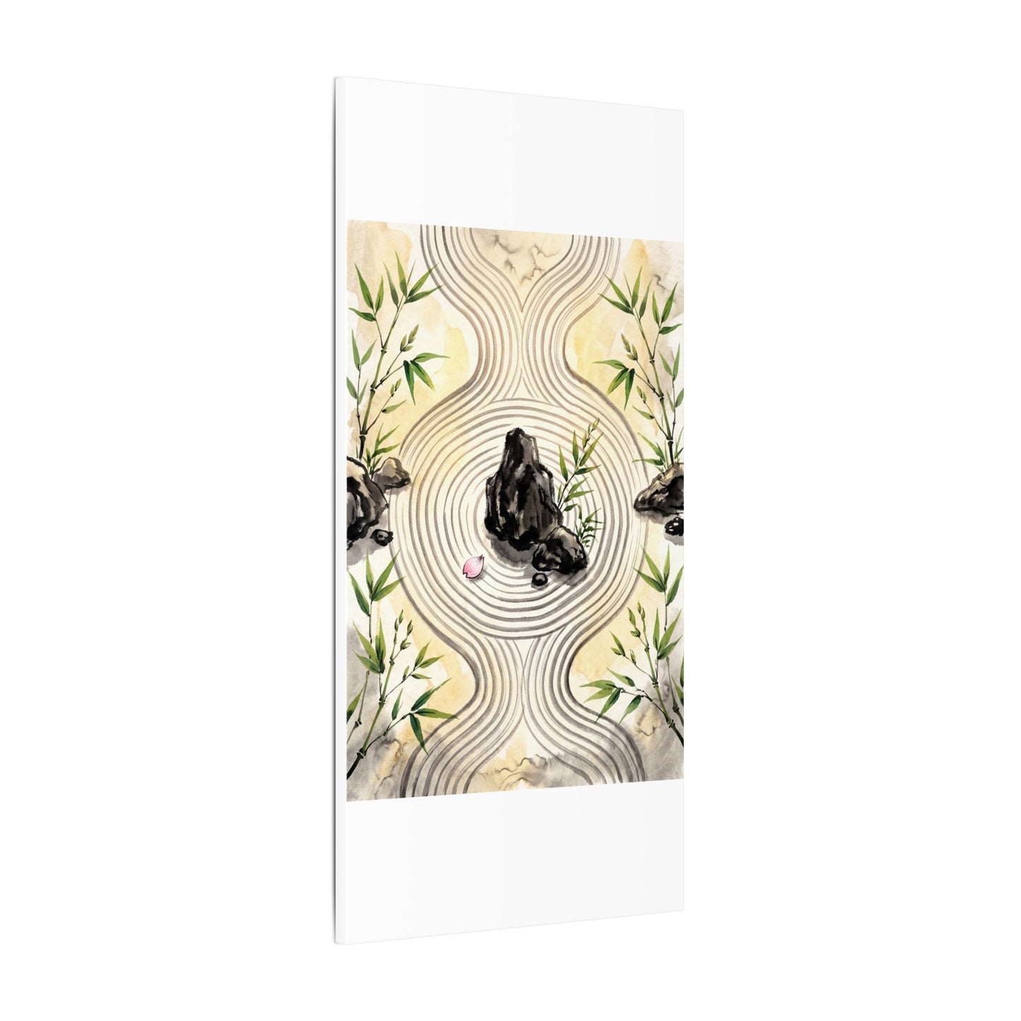 Zen Rock Garden in Golden Hour | Sumi E Canvas Art