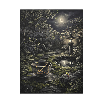 Kintsugi Moonlit Garden in Dappled | Gold Repair Canvas Art