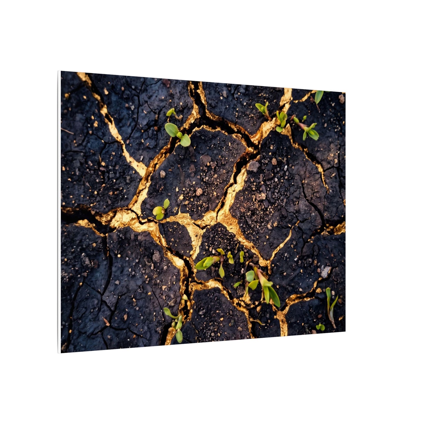 Spring Cracked Earth Crackle Gold Canvas Art | Healing Decor