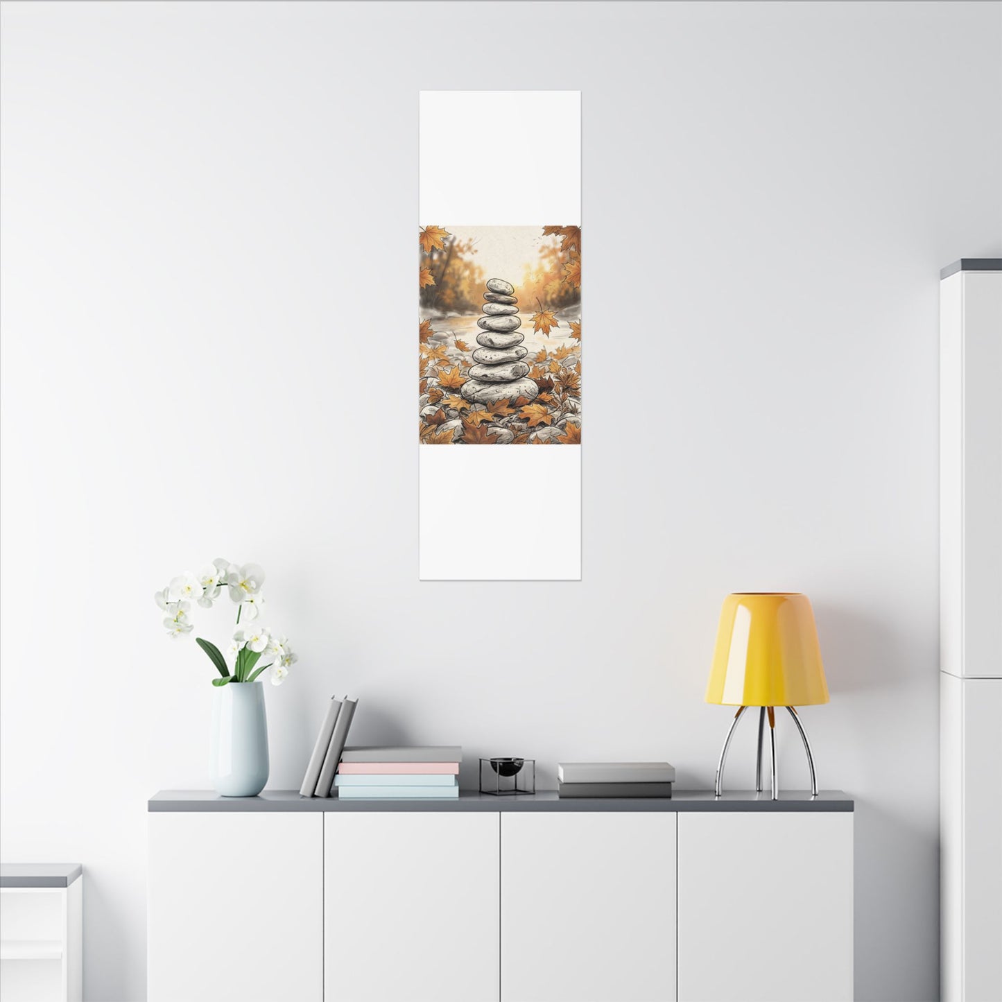 Earthy River Stones Canvas Art - Minimal Line Japandi