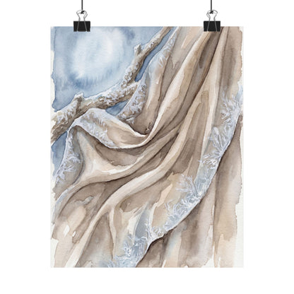 Silk Drape Wall Art Print | Winter Japandi Watercolor Art Art Print