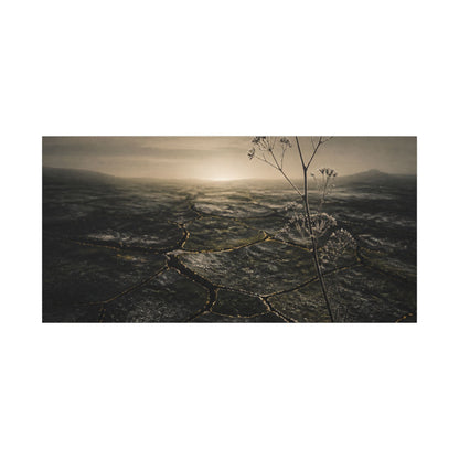 Dawn Cracked Earth Canvas Art - Dark Japandi Mono No Aware