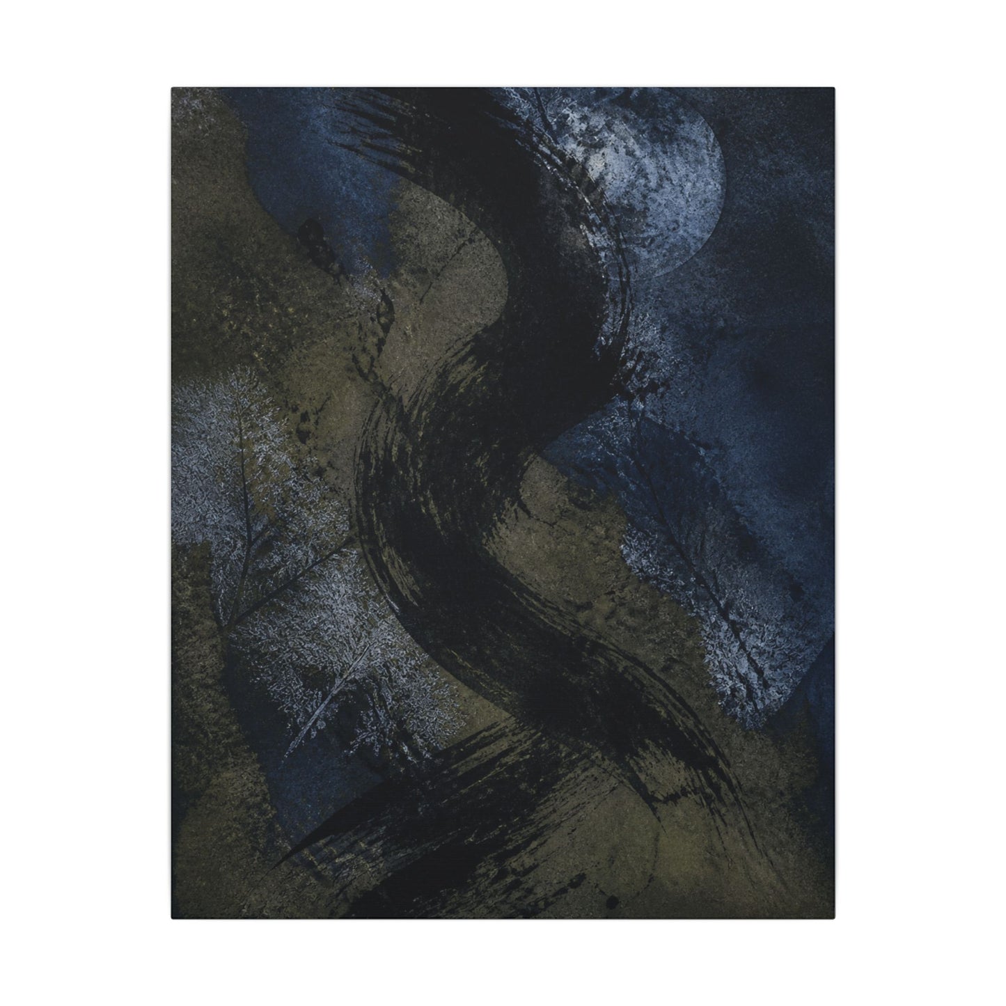 Shibui Ink Brushstroke Canvas Art - Dark Japandi Dark Texture