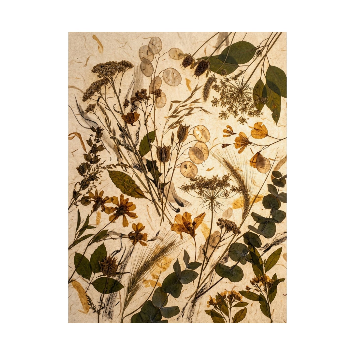 Dried Flowers Japanese Pattern Wall Art Print | Cozy Japandi Art