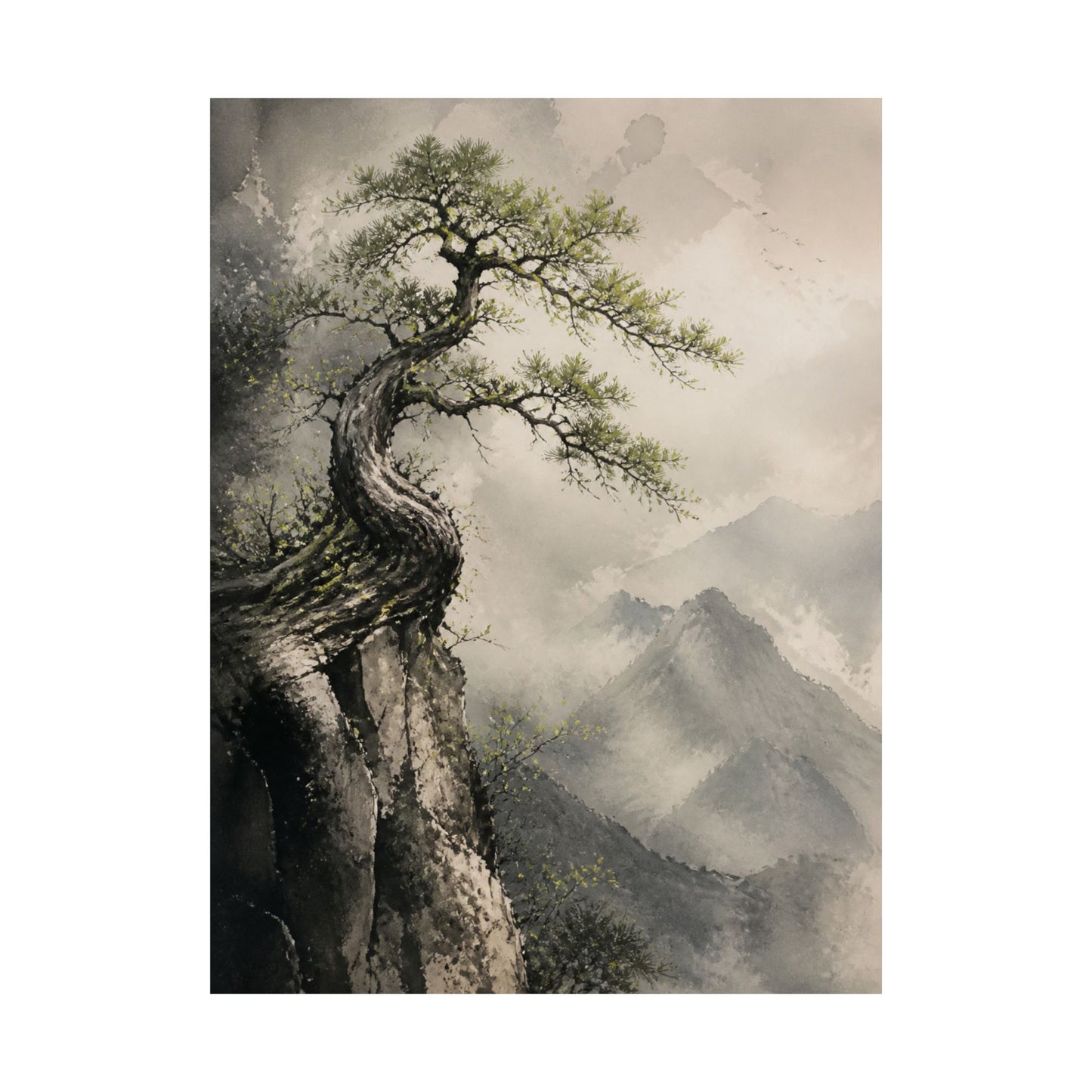 Japandi Pine Tree in Dappled | Watercolor Wall Art Print