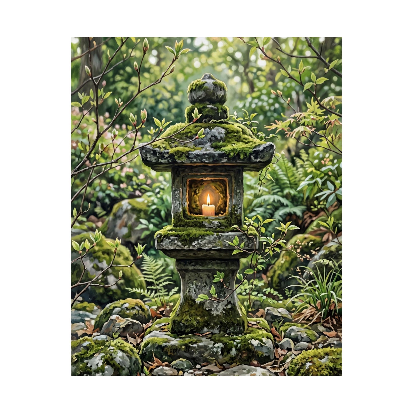 Stone Lantern Wall Art Print | Spring Japandi Japanese Pattern Art