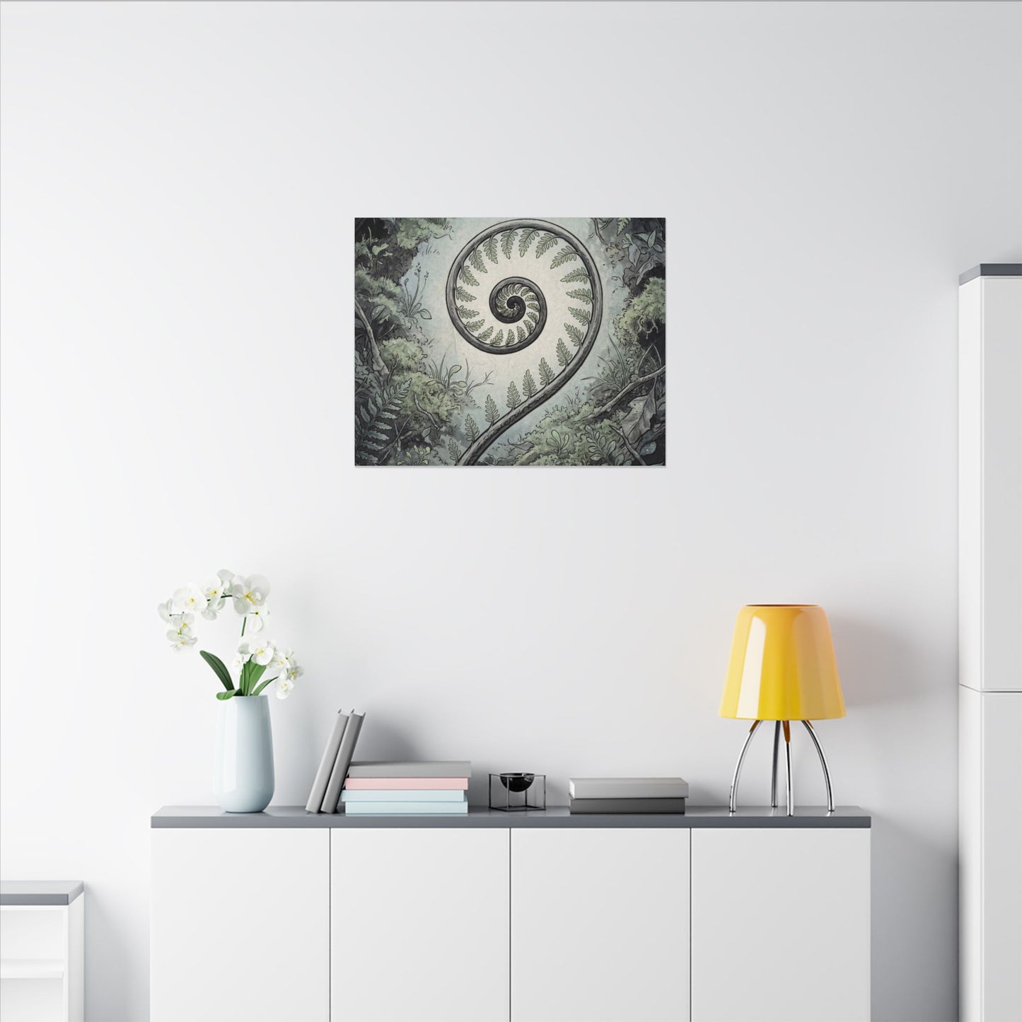 Zen Fern Unfurling in Dawn | Ukiyo E Inspired Canvas Art