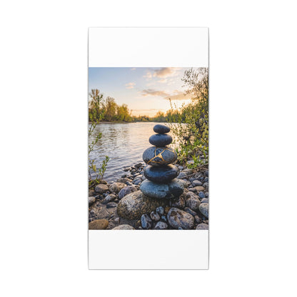 Kintsugi River Stones in Golden Hour | Gold Vein Canvas Art