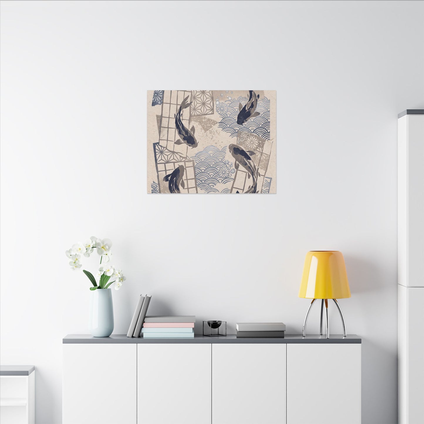 Earthy Koi Pond Canvas Art - Japanese Pattern Japandi