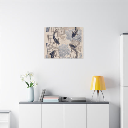 Earthy Koi Pond Canvas Art - Japanese Pattern Japandi